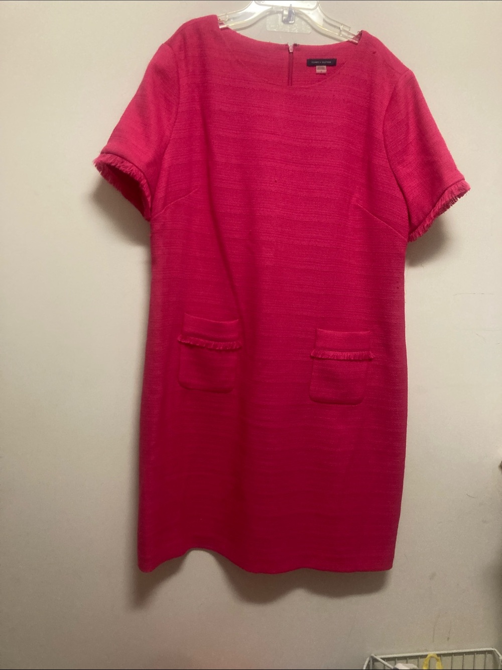 TOMMY HILFIGER/Bright Pink Shift Dress with Fringe Pocket Detail